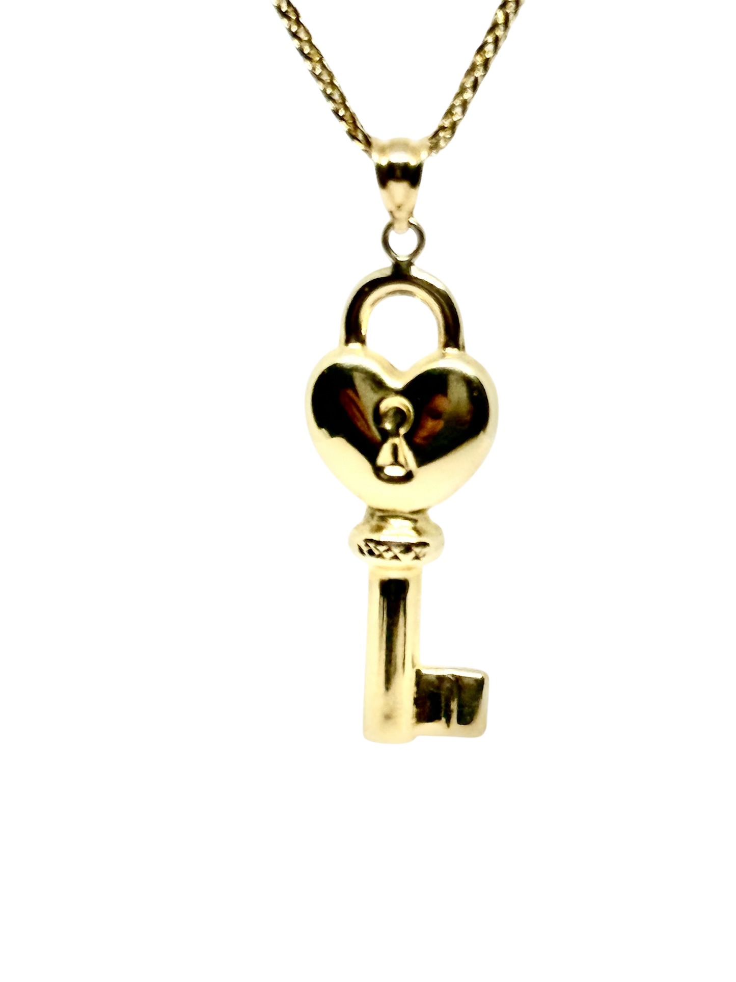 14K Solid Gold Heart Key Pendant