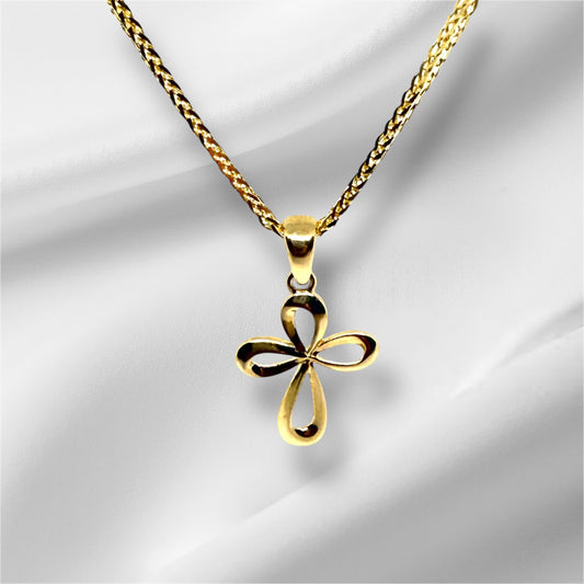 14K Solid Gold Ribbon Cross Pendant