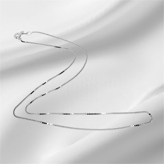14K Solid White Gold Box Chain Necklace