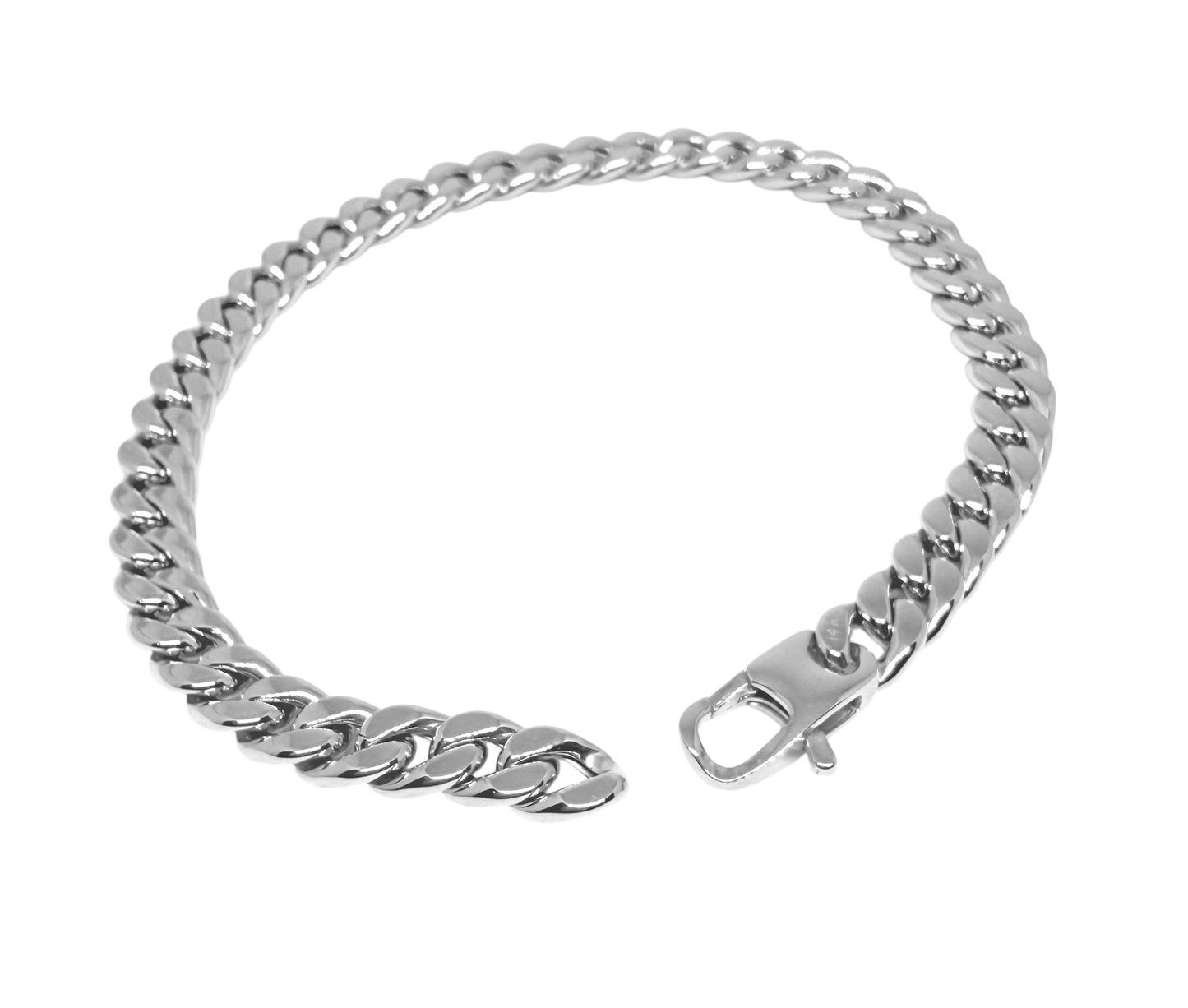 14K Solid White Gold 6mm Cuban Link Chain Bracelet