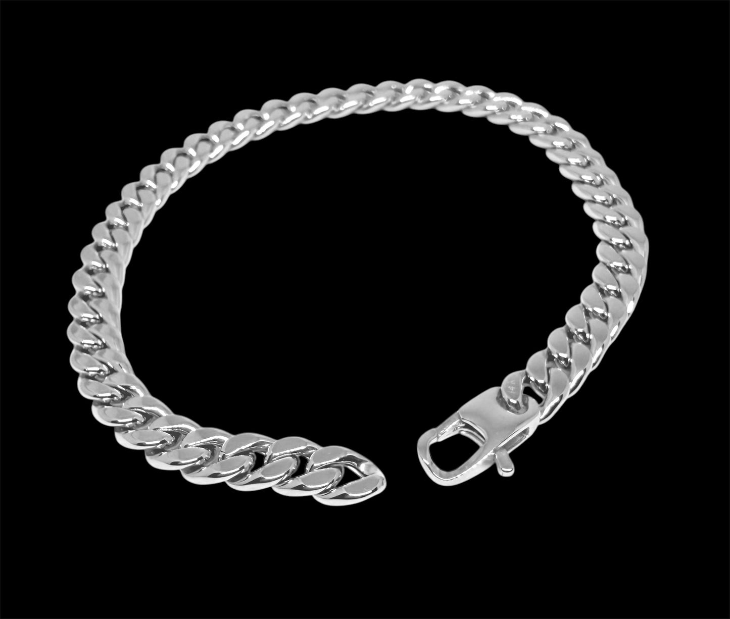 14K Solid White Gold 6mm Cuban Link Chain Bracelet