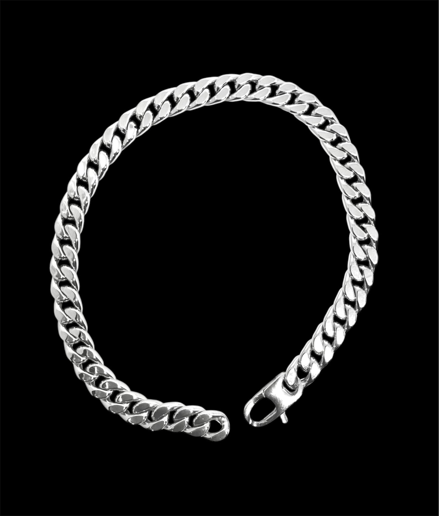 14K Solid White Gold 6mm Cuban Link Chain Bracelet